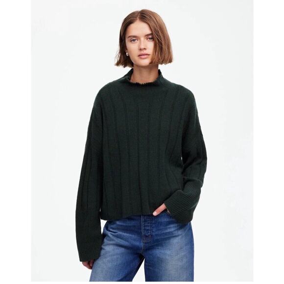 Madewell Ribbed Cashmere-Wool Blend Pullover Sweater Heather Asphalt XXS NS675 - Picture 1 of 10